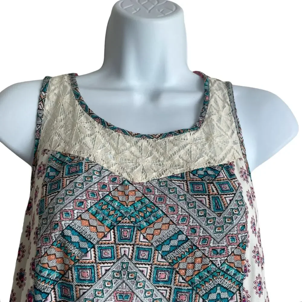 Hem & Thread Women Top S Multicolor‎ Crochet Inlet Mixed Boho Pattern Festival